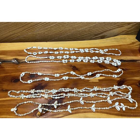 Vintage Lot Hawaiian Cowrie Shell Clusters Lei Necklaces Authentic Layering MCM - Picture 1 of 9